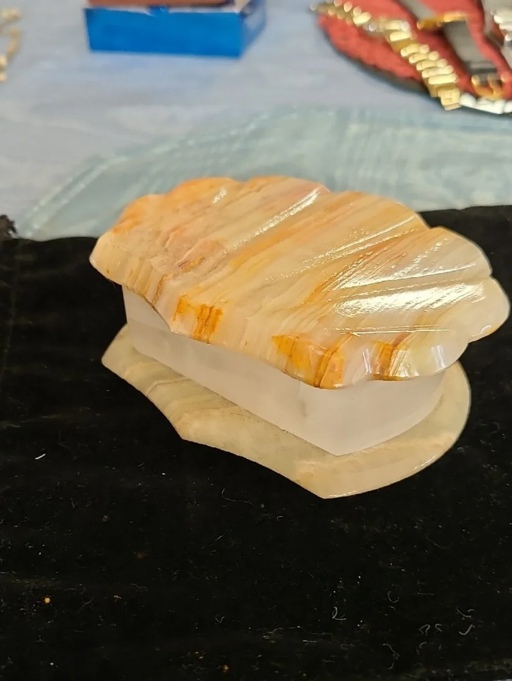 Striped Onyx Shell Trinket Box - Peach, Cream & White